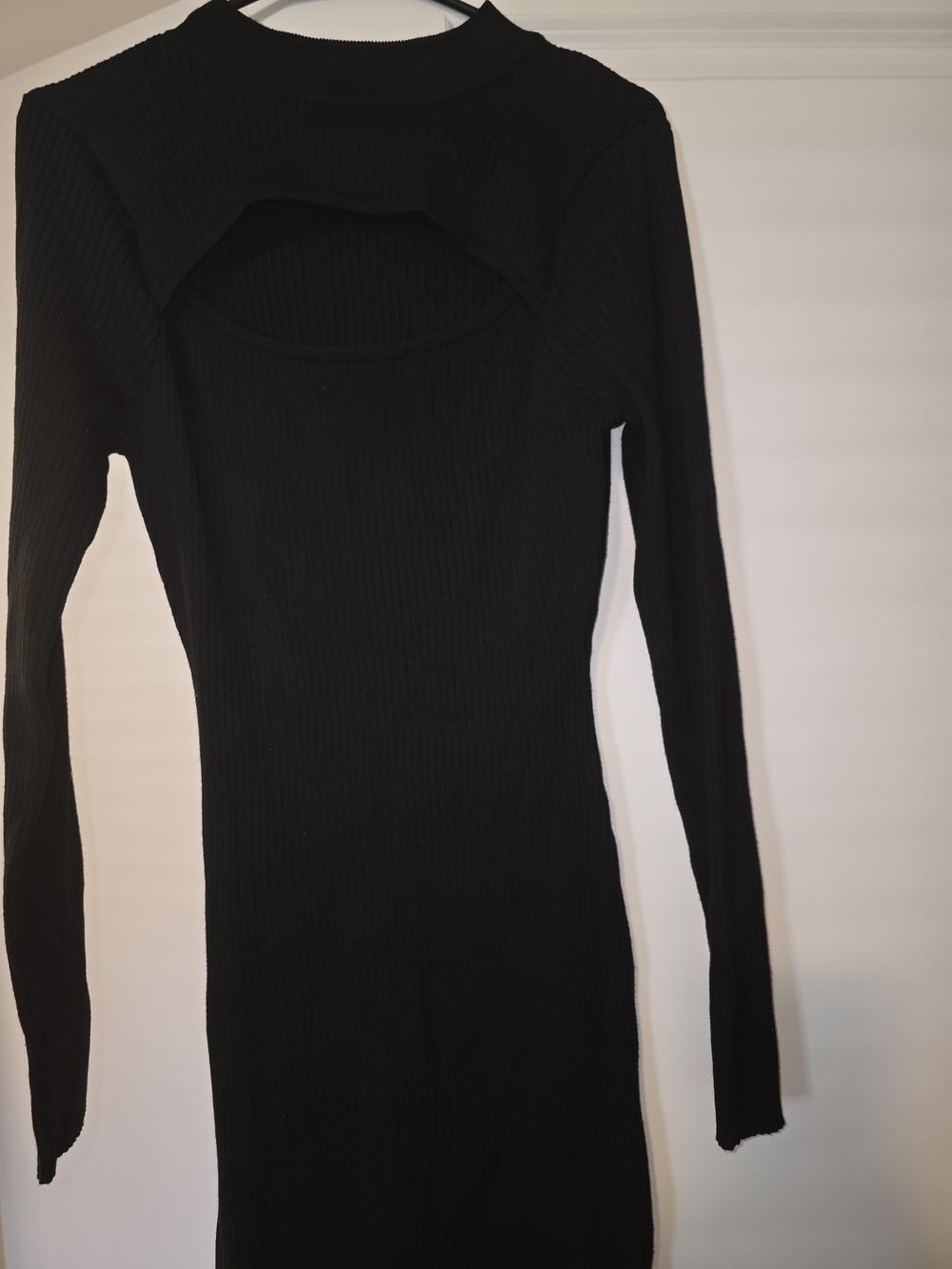 Black Ribbed Long Sleeve Cutout Bodycon Dress